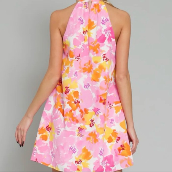 Aakaa Women’s Twist Front Colorful Abstract Floral Mini Dress, Size Medium - Picture 6 of 10